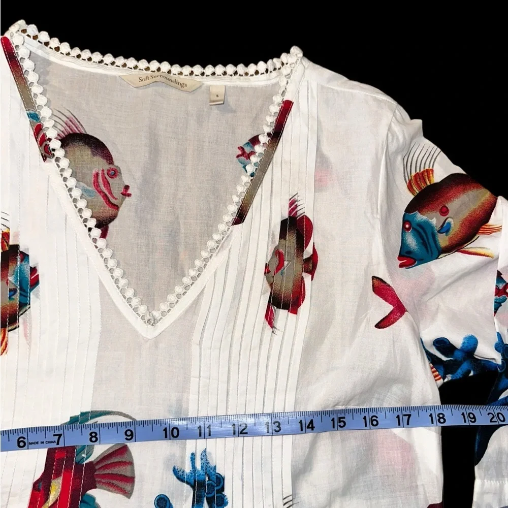 Soft Surroundings Beaded Tunic Cover-Up | Fish & Coral Print | Size S | 100% - Picture 3 of 9